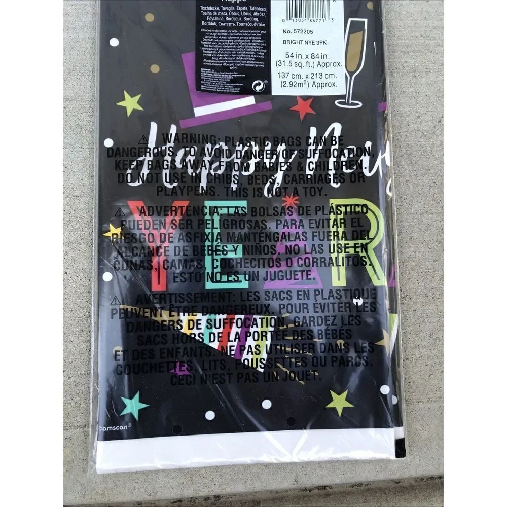 Happy New Years  3 Pk Plastic Table covers 54
